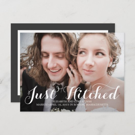 Just Hitched Wedding Aankondigingen - Wit Aankondigingskaart (Voorkant / Achterkant)