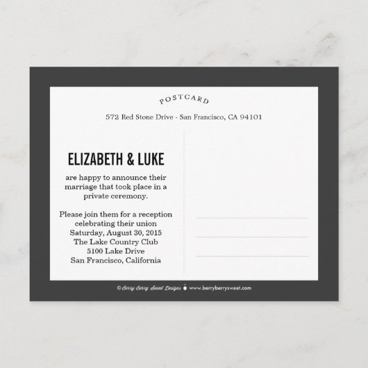 Just Hitched Wedding Aankondigingen - Wit Aankondigingskaart (Achterkant)