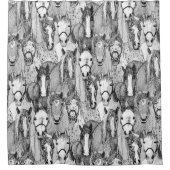 just horses black white douchegordijn (Voorkant)