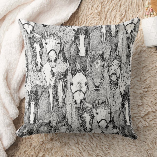 just horses black white kussen (Deken)