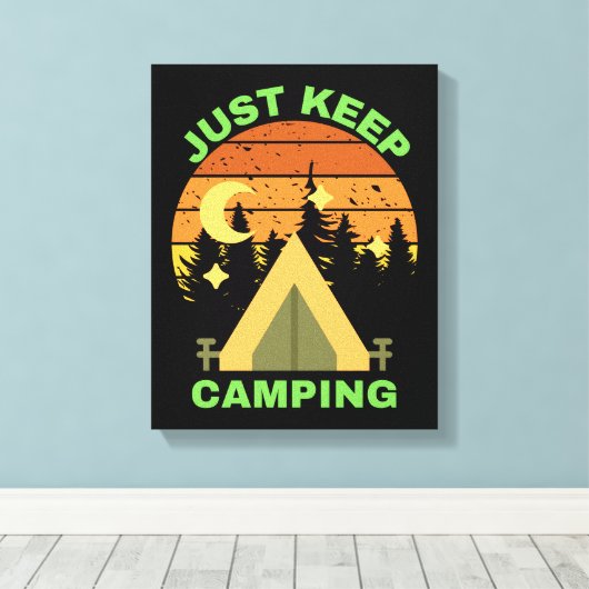 JUST KEEP CAMPING CANVAS AFDRUK (Insitu (Houten vloer))
