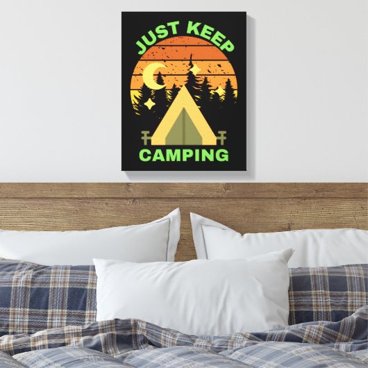 JUST KEEP CAMPING CANVAS AFDRUK (Insitu (Slaapkamer))