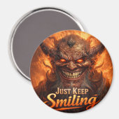 Just Keep Smiling Demon Magnet Button – Dark Humor (Voorkant / Achterkant)