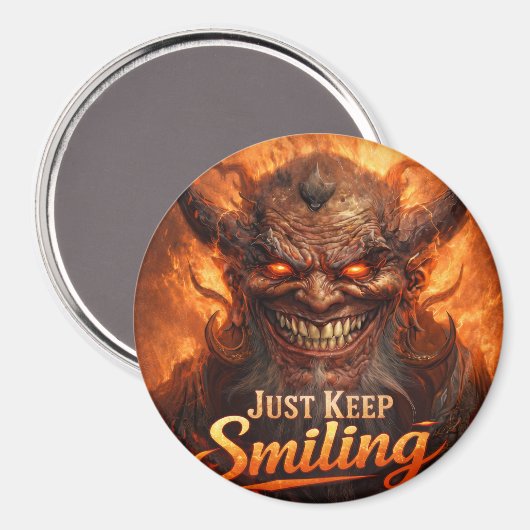 Just Keep Smiling Demon Magnet Button – Dark Humor (Voorkant / Achterkant)