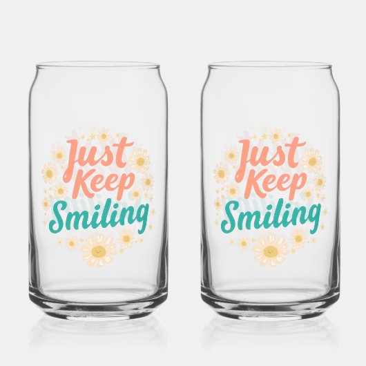 "Just Keep Smiling" with Cheerful Daisies Blikvorm Glas (Voorkant)