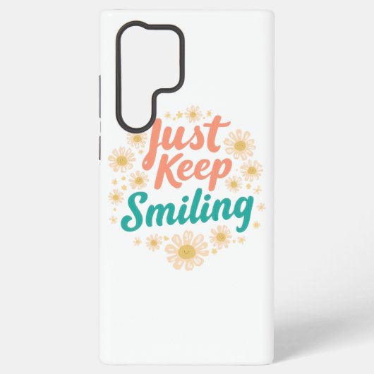 "Just Keep Smiling" with Cheerful Daisies Samsung Galaxy Hoesje (Achterkant)