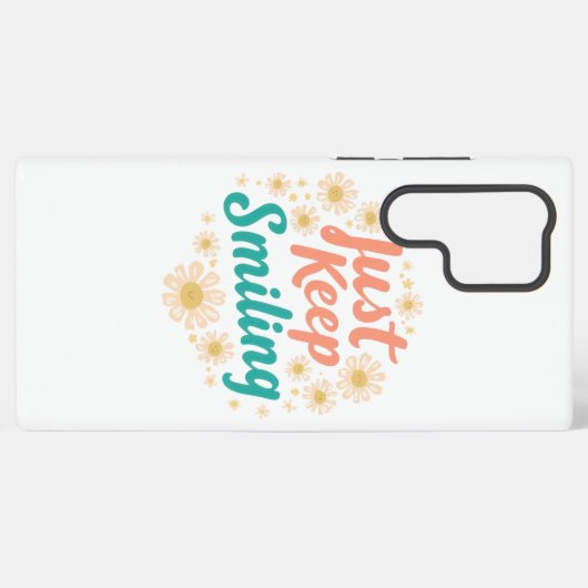 "Just Keep Smiling" with Cheerful Daisies Samsung Galaxy Hoesje (Achterkant horizontaal)