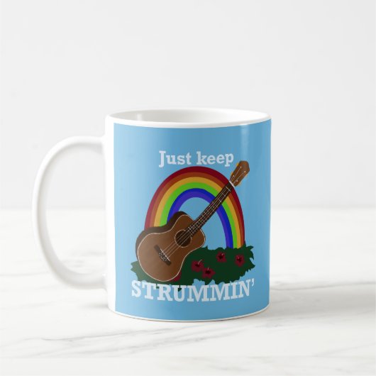 Just Keep Strummin’ Ukulele Rainbow Hawaiian Koffiemok (Links)