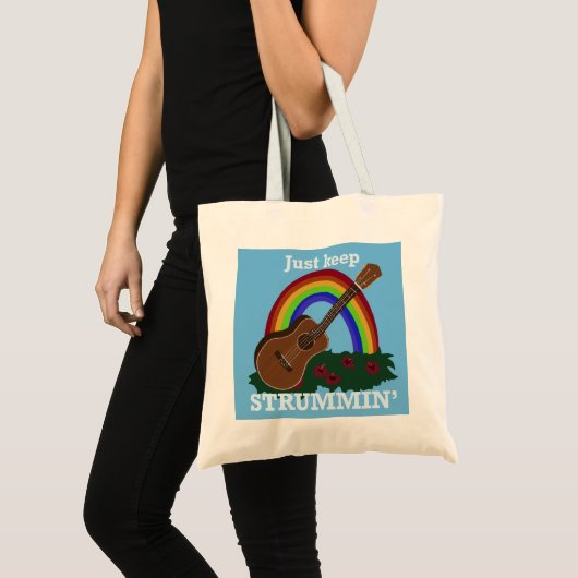 Just Keep Strummin’ Ukulele Rainbow Hawaiian  Tote Bag (Voorkant (product))