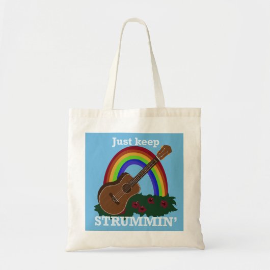 Just Keep Strummin’ Ukulele Rainbow Hawaiian Tote Bag (Voorkant)