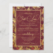 Just Love Burgundy & Gold Autumn Leaves Wedding Kaart (Voorkant)