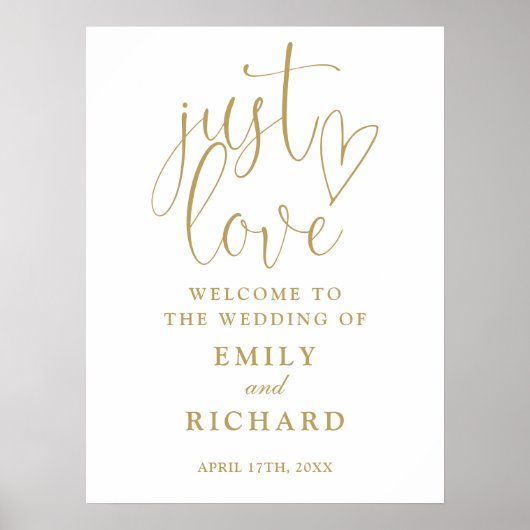 Just Love Chic Gold Wedding Welkom Teken Poster (Voorkant)