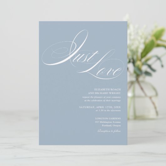 Just Love Chic Script QR Code Stofblauw Bruiloft Kaart (Staand voorkant)