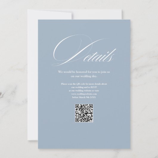 Just Love Chic Script QR Code Stofblauw Bruiloft Kaart (Achterkant)