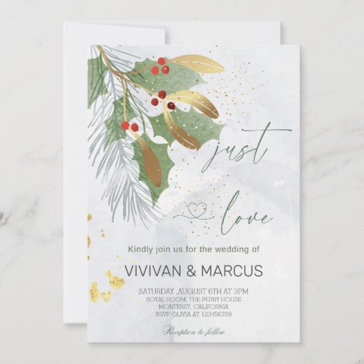 Just Love Christmas Wedding - Elegant vakantiefees Kaart (Voorkant)