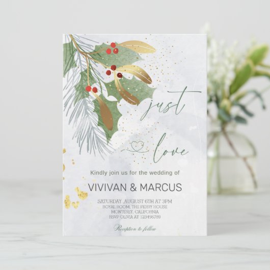 Just Love Christmas Wedding - Elegant vakantiefees Kaart (Staand voorkant)