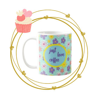 Just Love Coffee, Paarse en gele bloemen Koffiemok