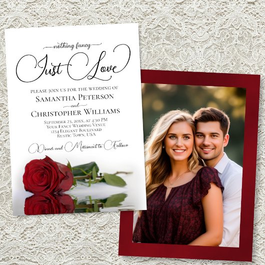 Just Love Elegant Red Rose Wedding Photo Back Kaart