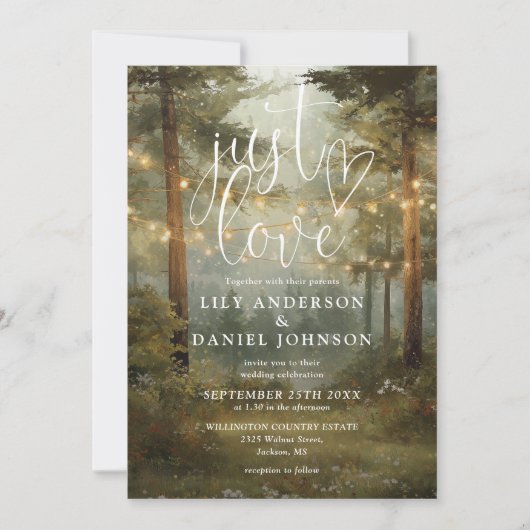 Just Love Forest String Lights QR Code Trouwen Kaart (Voorkant)