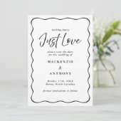 Just Love Handgeschreven Wavy Lijst Zwart & Wit Save The Date (Staand voorkant)