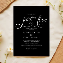 Just Love Heart Script Sleek Black Wedding Kaart