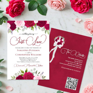 Just Love Hot Pink & Blush Rozen QR Code Huwelijk Kaart