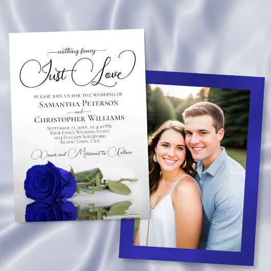 Just Love Royal Blue Rose Wedding Photo Back Kaart