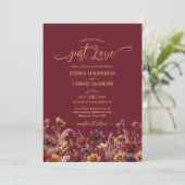 Just Love Rustic Burgundy Boho Wildflowers Wedding Kaart (Staand voorkant)