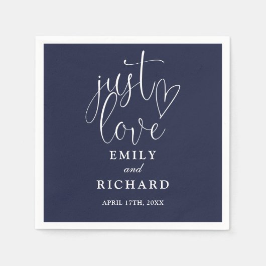 Just Love Script Elegant Navy Blue Wedding Servet (Voorkant)