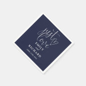 Just Love Script Elegant Navy Blue Wedding Servet (Hoek)