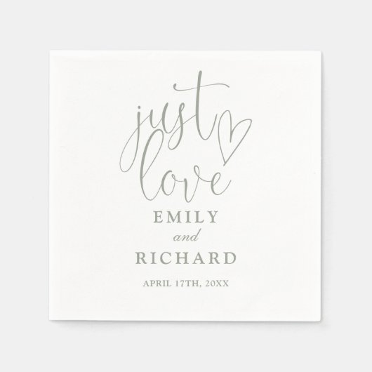 Just Love Script Elegant Sage Green Wedding Servet (Voorkant)