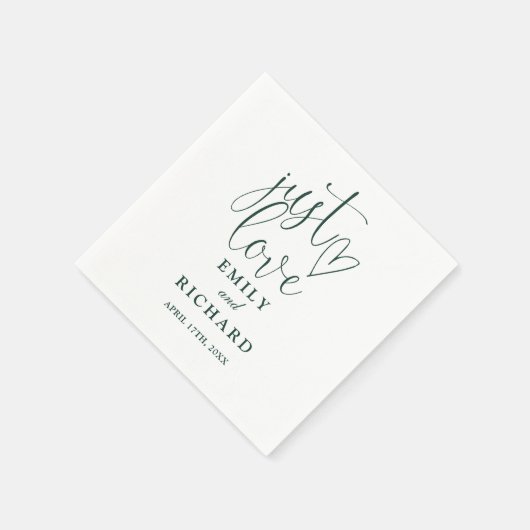Just Love Script Elegante Smaragdgroene bruiloft Servet (Hoek)