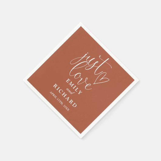 Just Love Script Elegante Terracotta bruiloft Servet (Hoek)