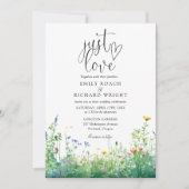 Just Love Script Wilde Bloemen Foto Bruiloft Kaart (Voorkant)