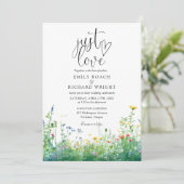 Just Love Script Wilde Bloemen Foto Bruiloft Kaart (Staand voorkant)