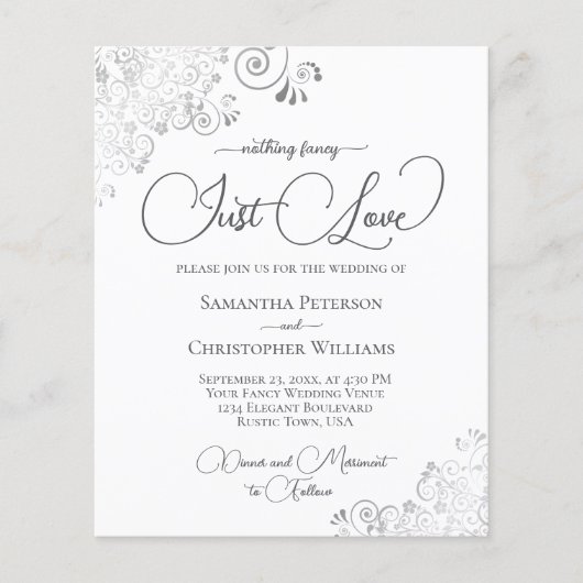 Just Love Silver QR Code Budget Huwelijksuitnodigi (Voorkant)