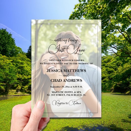 Just Love Text Overlay Photo Wedding  Acryl Uitnodigingen
