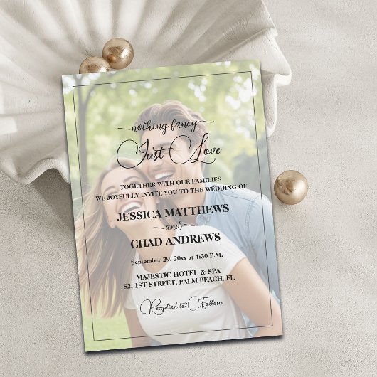 Just Love Text Overlay Photo Wedding  Kaart