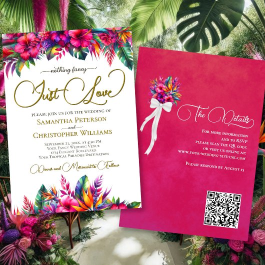Just Love Tropical Garden Floral QR Code Wedding Kaart