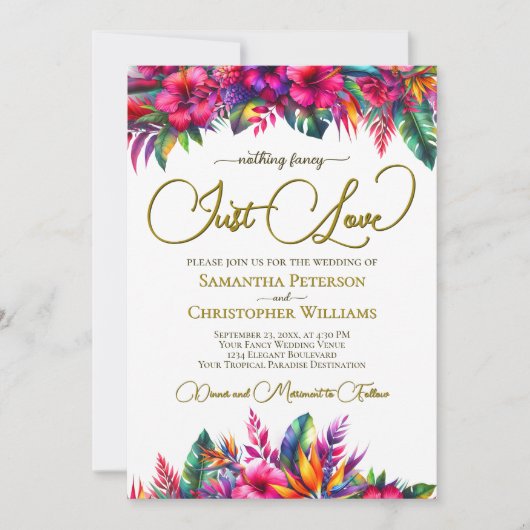 Just Love Tropical Garden Floral QR Code Wedding Kaart (Voorkant)