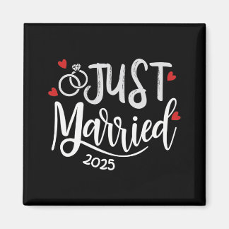 Just Married 2025 - Bruid en bruidegom trouwringen Magneet