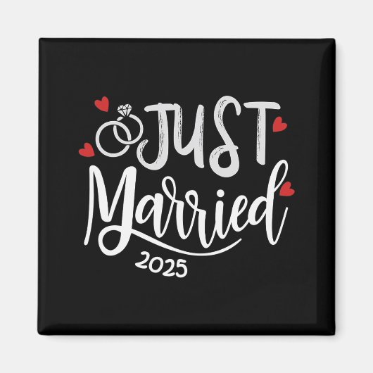 Just Married 2025 - Bruid en bruidegom trouwringen Magneet (Voorkant)