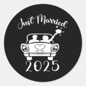 Just Married 2025 Trouwringen Matching paar NE Ronde Sticker (Voorkant)