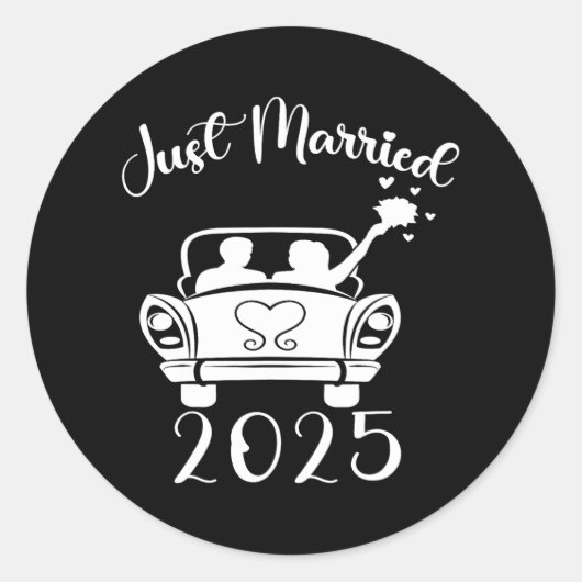 Just Married 2025 Trouwringen Matching paar NE Ronde Sticker (Voorkant)