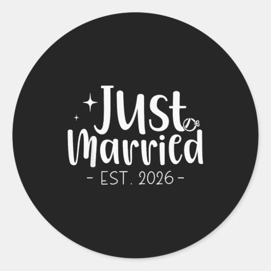 Just Married 2026 Honeymoon Wedding Couples Fiance Ronde Sticker (Voorkant)