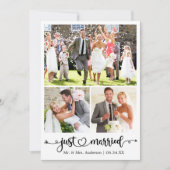 Just Married 3 Photo Calligraphy Heart Wedding Aankondiging (Voorkant)