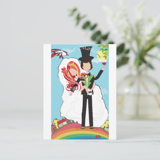 Just Married! Aankondigingskaart (Staand voorkant)