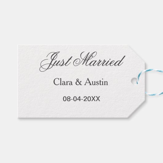 Just Married add couple name date year wedding sim Cadeaulabel (Voorkant (Horizontaal))
