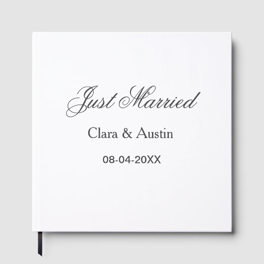 Just Married add couple name date year wedding sim Gastenboek (Voorkant)