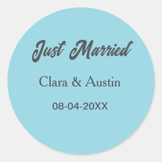 Just Married add couple name date year wedding sim Ronde Sticker (Voorkant)